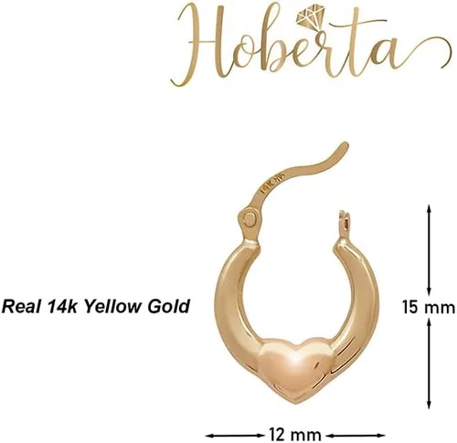 Vista 2 de Real 14k Heart Hoop EarringsSolid Yellow Gold Jewelry for Women and Girls Round Shiny Hoops EarringThe Gifts