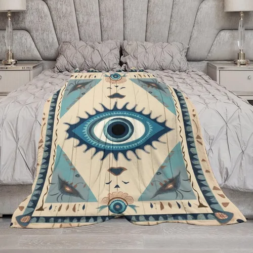 Vista 6 de Manta de mal de ojo, tribal bohemio, retro, súper suave, acogedora, cálida, manta decorativa para sala de estar, dormitorio, dormitorio