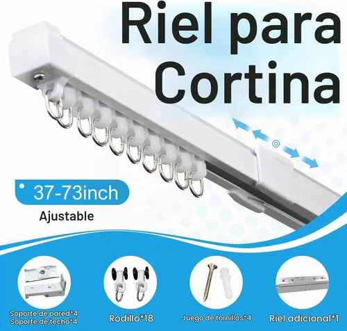 Vista 2 de Sistema de riel telescópico para cortinas de techo de 37-73 pulgadas, juego de riel de cortina resistente retráctil de medida libre como divisor