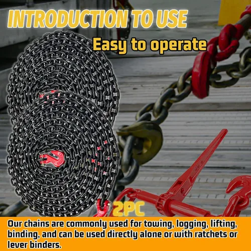Vista 6 de Cadena de remolque de 1/4" Cadena de troncos G80 con gancho de agarre de horquilla G70 para remolque Cadenas de seguridad de transporte de 20 pies