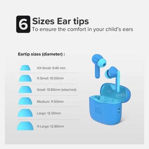 Vista 4 de myFirst Carebuds Auriculares para Niños - Auriculares Inalámbricos Bluetooth Verdaderos con Límite de Volumen de 85db, Micrófono, Estuche de Carga