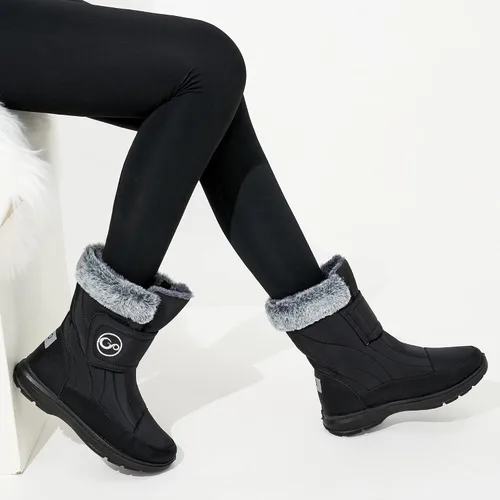 Vista 6 de Botas de nieve para mujer, zapatos de invierno con forro de piel cálida para mujer, botas de media pantorrilla, antideslizantes, impermeables