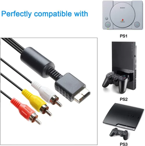 Vista 6 de TENINYU Cable de audio y vídeo RCA - Accesorios de consola de juegos Cable AV de conexión para PS1 PS2 PS3 Playstation, 6FT