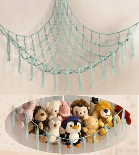 Vista 23 de mirolam Hamaca de Almacenamiento para Animales de Peluche Red de Hamaca Grande para Juguetes de Animales de Peluche Esquina - Azul Peluche Puntada