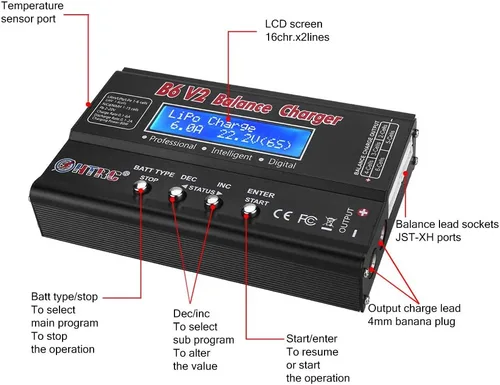 Vista 5 de LiPo Battery Charger RC Car Balance Charger, 1S-6S Digital Discharger Battery Pack Charger 80W 6A for Li-ion Life NiCd NiMH LiHV PB Smart