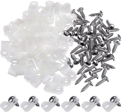 Vista 8 de Hicarer Paquete de 50 abrazaderas de cable tipo R, clips de sujeción de cable de montaje de tornillo de nailon con 50 tornillos para gestión de Negro
