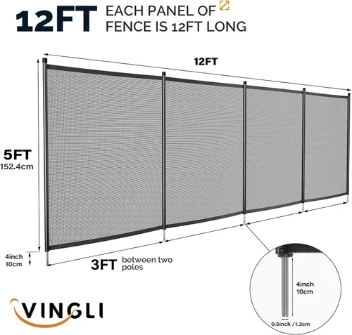 Vista 5 de VINGLI Valla de seguridad para piscina de 4 pies x 12 pies, negra, valla para piscina enterrada