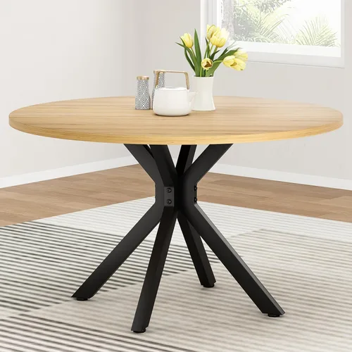 Vista 9 de Soohow Mesa redonda de cocina de comedor de madera maciza de 47.2 pulgadas para 4-6 personas con base de pedestal que se interseca Negro