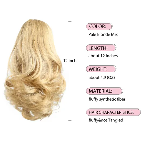 Vista 2 de Extensiones de cabello rubio, extensiones de cola de caballo para mujer, extensiones de cabello rizado de 12 pulgadas, extensiones de cabello