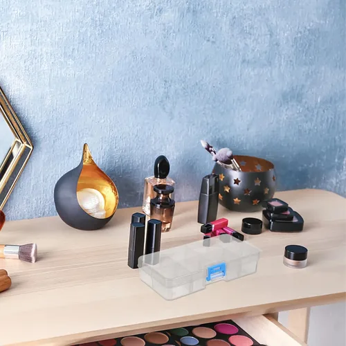 Vista 4 de Healifty Caja de herramientas transparente para arte de uñas, organizador de 8 ranuras con tapa, estuche de almacenamiento de manicura de plástico