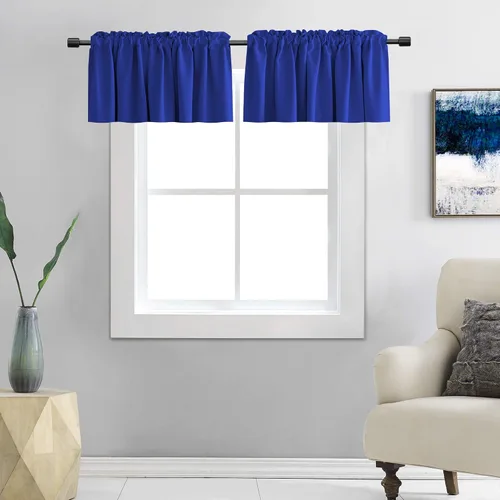 Vista 11 de DONREN Cenefas opacas de ventana de 12 pulgadas de largo para loft, cenefas de cocina aguamarina con bolsillo para barra