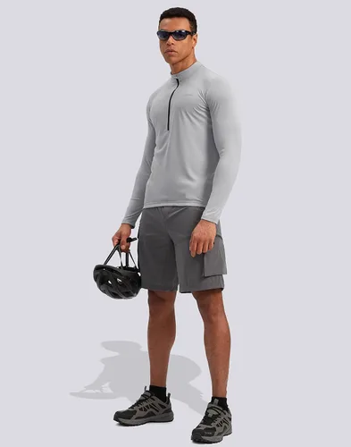 Vista 6 de Bikewa Maillot de ciclismo para hombre con 3+1 bolsillos traseros con cremallera, manga larga, absorción de humedad, UPF 50+ media cremallera