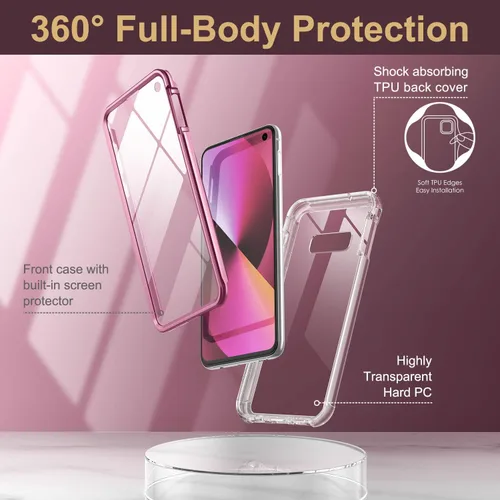Vista 5 de SURITCH Funda transparente para Samsung Galaxy S10E (solo 5.8 pulgadas), [protector de pantalla integrado], protección de cuerpo completo, a prueba