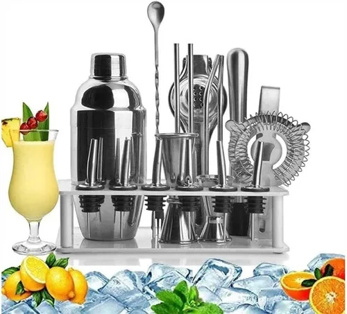 Vista 2 de TOEWOE Juego de coctelera de 14 piezas con soporte, kit de barman de acero inoxidable, herramientas profesionales para mezclar bebidas, hogar, bar