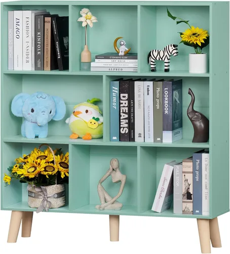 Vista 35 de LEYAOYAO Estantería de 5 cubos de 3 niveles con patas, estante negro menta para libros para niños, bonito organizador de almacenamiento, estantes
