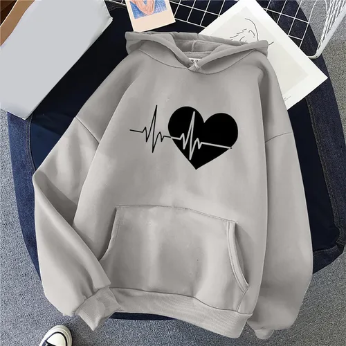 Vista 2 de DOLKFU Sudaderas de manga larga para mujer, de gran tamaño, con estampado de corazón, color sólido, sudaderas casuales de moda con bolsillo