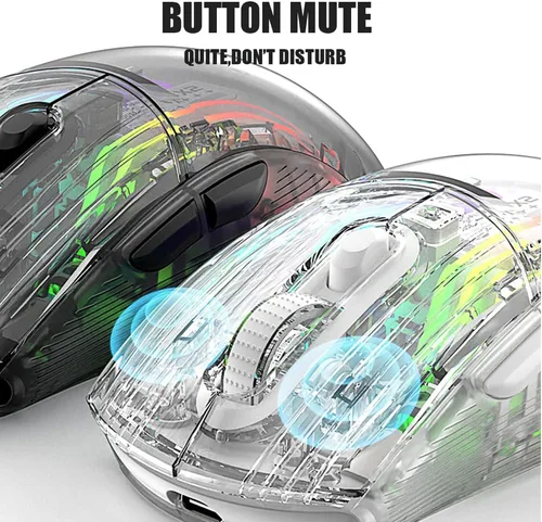 Vista 4 de Attoe Ratón inalámbrico Bluetooth, ratón mecánico RGB transparente para juegos de modo dual, un mouse USB imprescindible para computadora