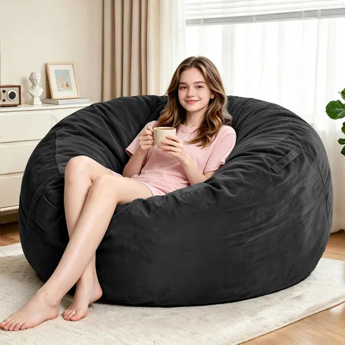 Vista 80 de Sillón puff de 3 pies Sillón estilo puff grande de 3 pulgadas con relleno de espuma viscoelástica, sofá suave con funda de terciopelo holandés
