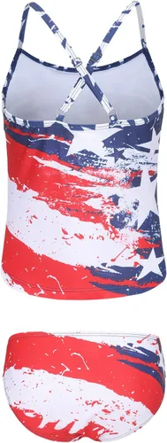 Vista 2 de Traje de baño de dos piezas para niñas, tankini hawaiano con volantes
