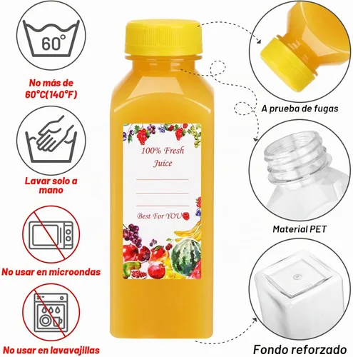 Vista 3 de SUPERLELE 10 botellas de jugo de plástico de 12 onzas con tapas de diferentes colores, recipientes de jugo reutilizables con tapas para jugos Varios