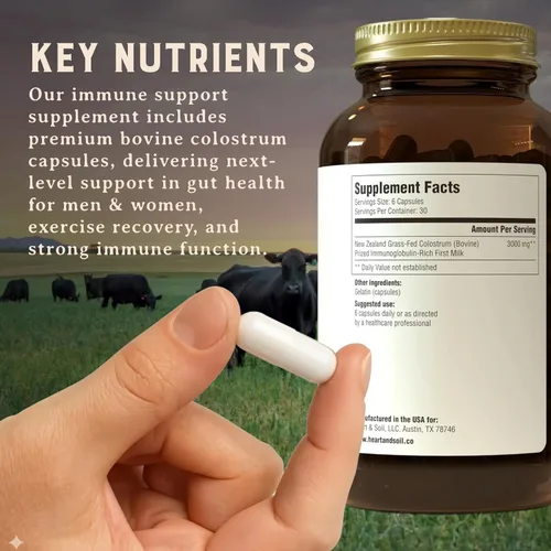 Vista 8 de HEART & SOIL Suplemento de calostro 100% alimentado con pasto y acabado de ganado regenerativo para la salud intestinal, muscular e inmunológica