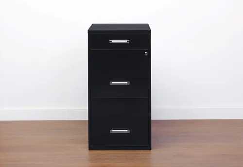 Vista 2 de Armario organizador de metal de 18 pulgadas de profundidad con cajón para lápices, color negro