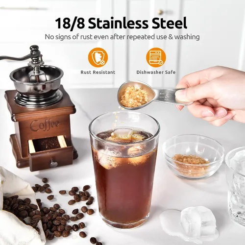 Vista 3 de Cuchara medidora de café de acero inoxidable 18/8: U-Taste 1 cucharada de metal, cuchara medidora de mango corto para café molido, granos, espresso