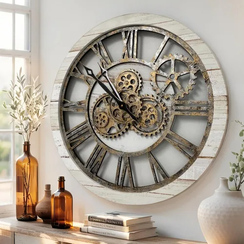 Vista 13 de ImprovingLife El Reloj de Engranajes El Reloj de Pared Original con Engranaje de Movimiento Real Vintage Industrial de Gran Tamaño Rústico de Granja