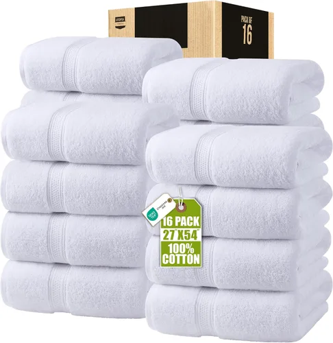 Vista 22 de Toallas de baño de algodón de lujo de 700 GSM (4 unidades, 27 x 54 pulgadas) por Utopia, Beige