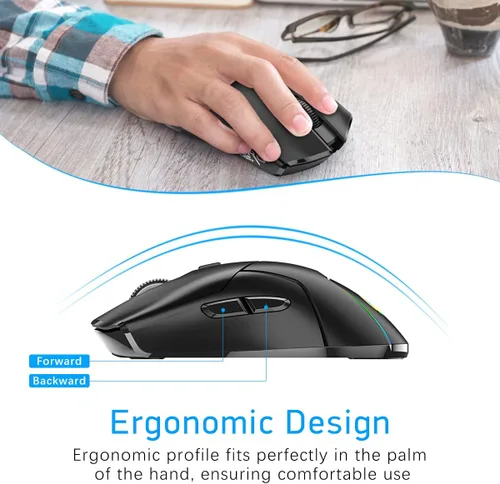 Vista 5 de FMOUSE Mouse inalámbrico para laptop, mouse Bluetooth ergonómico con triple modo (Bluetooth dual + 2.4G inalámbrico) 4000 DPI USB-C recargable