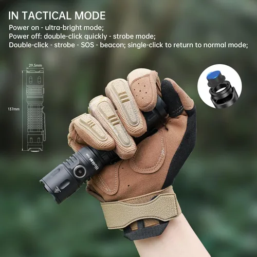 Vista 3 de Linterna táctica Wurkkos TD04, linternas de mano recargables, linterna LED súper brillante de 3000 lúmenes con puerto de carga tipo C, interruptor