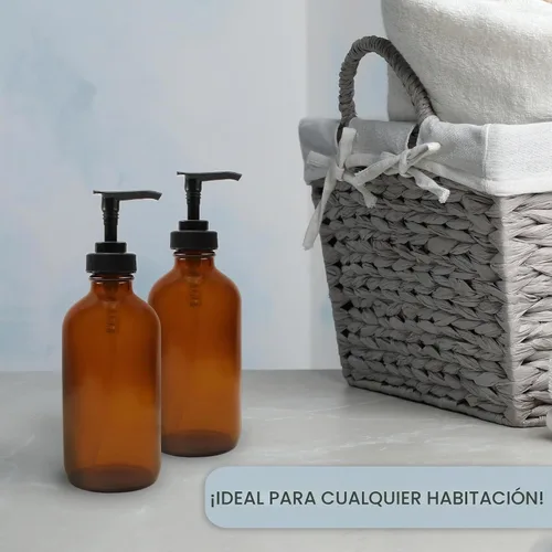 Vista 9 de Cornucopia Brands Botellas de bomba de vidrio de 8 onzas (paquete de 4, marrón ámbar) dispensadores de jabón con bombas de plástico negro