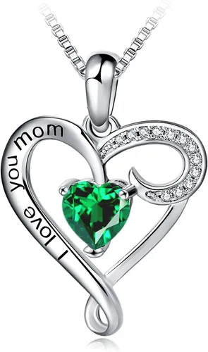 Vista 8 de Regalo de cumpleaños para mamá, collar con dije de corazón de plata esterlina 925 con texto en inglés "I Love You Mom