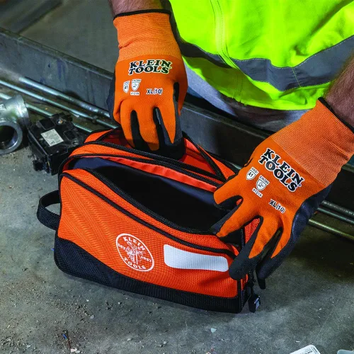 Vista 10 de Klein Tools Bolsa de herramientas, compartimentos dobles, organizador de bolsas de herramientas de alta resistencia, bolsa multiusos