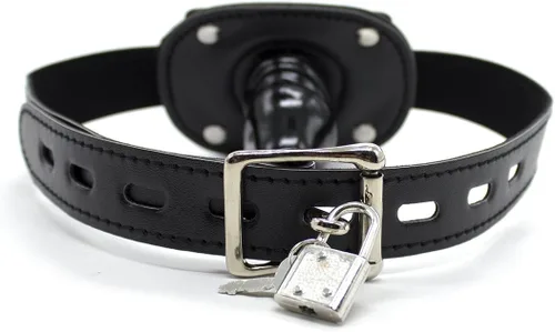 Vista 8 de YiFeng Consolador con cerradura Pene Boca Mordaza con bloqueo Bondage Correa de cuero en BDSM Juguete sexual para adultos (Largo)