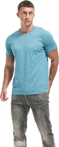 Vista 2 de KLIEGOU Camiseta de cuello redondo para hombre, manga corta, suave, ajustada, tallas S a XXXL