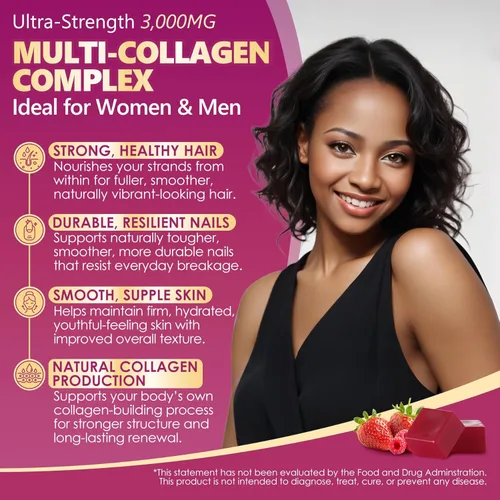 Vista 4 de Gomitas de colágeno + masticables suaves de biotina de 3000 mg para mujeres y hombres, péptidos de colágeno ultra hidrolizados que aumentan tipo I