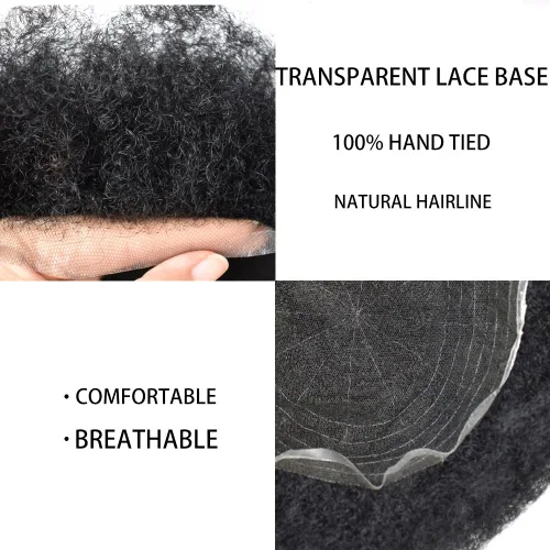 Vista 2 de Afro Toupee Full French Lace Man Weave Unidad de cabello 100% virgen humano rizado rizado unidades de repuesto para hombres negros, 8 x 10 pulgadas