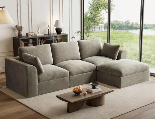 Vista 5 de Sofás seccionales Cloud de 110 pulgadas para sala de estar, sofá convertible sin hueso en forma de L con otomana, juego de sofá modular de gran