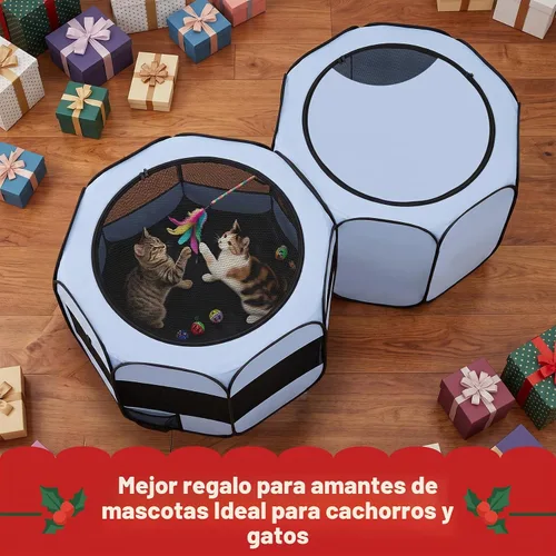 Vista 8 de 2 en 1 Pop Up Cat Dog Playpen con área de caja de arena no desmontable Azul polvoriento