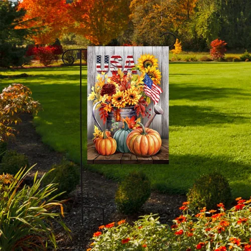 Vista 3 de Briarwood Lane Bandera de jardín de otoño estadounidense