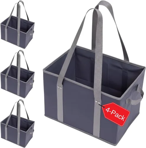 Vista 8 de BAG-THAT! Paquete de 4 bolsas reutilizables para comestibles, bolsas de compras tipo tote grandes y resistentes para comestibles con asas plegables