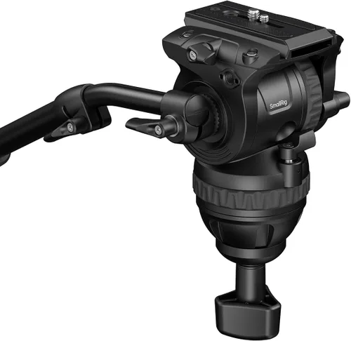 Vista 10 de SmallRig DH10 - Cabezal de video fluido para trípode de servicio pesado con base plana y mango ajustable, placa de liberación rápida para placa