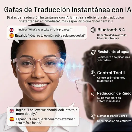 Vista 4 de Gafas de traducción inteligente AI, lentes fotocrómicas Pink-GS03