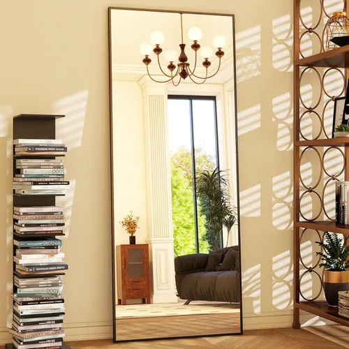 Vista 3 de GLSLAND Espejo de cuerpo completo de 64 x 21 pulgadas, espejo rectangular independiente, para colgar o inclinar, de aleación de aluminio, para Negro