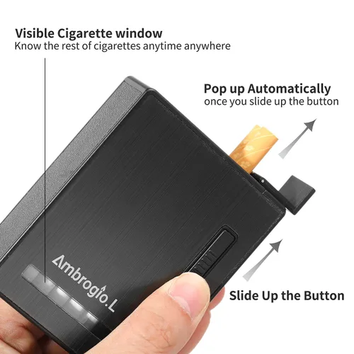 Vista 4 de Ambrogio.L Paquete completo de 20 cigarrillos regulares/caja con encendedor de arco USB recargable, sin llama, a prueba de viento, a prueba
