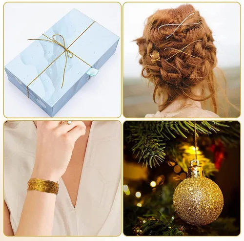 Vista 7 de 4 piezas de cordones elásticos de 16.4 ft, trenzas de rastas, accesorios para el cabello, cinta elástica de oropel metálico, hilo de joyería