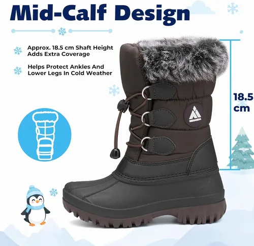 Vista 6 de Mishansha Botas de nieve impermeables para niños y niñas, botas de invierno Marrón oscuro-038