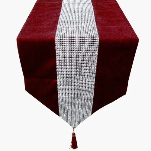 Vista 7 de Camino de mesa con lentejuelas de diamantes de imitación con tira de diamantes y borlas, 13 x 72 pulgadas, color blanco cremoso