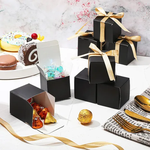 Vista 5 de Jutom 100 mini cajas de regalo, cajas de dulces extra pequeñas de papel con cinta dorada para el día de San Valentín, cumpleaños, boda, aniversario